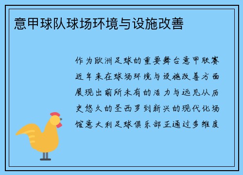 意甲球队球场环境与设施改善